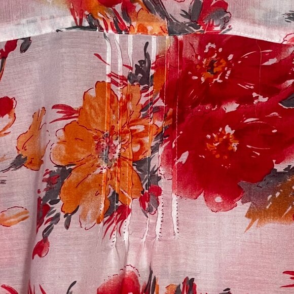 Christina M Floral Button-Up Tunic Embroidered Pin-Tuck 3/4 Sleeves Red & Orange - Picture 15 of 16